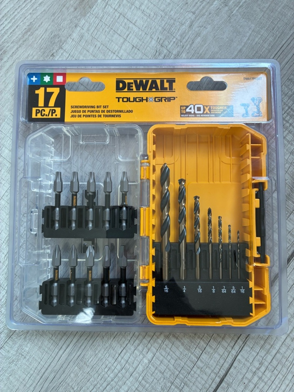 DEWALT 17-Piece ToughGrip Screwdriving & Drill Bit Set - Yellow/Black